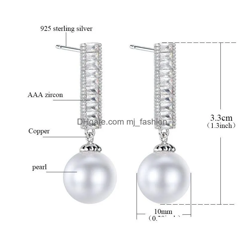 new cubic zirconia pearl teardrop earrings wedding dangle earring for brides women party jewelry platinum plated