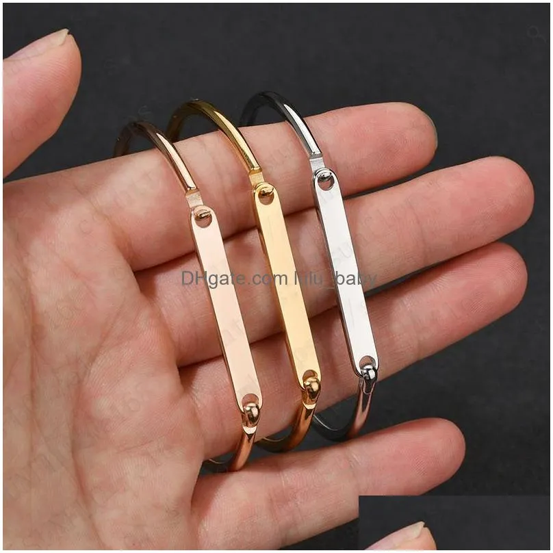 personalize engraved bracelet plating gold diy initial name bar bangle bracelet for lady women stainless steel bracelet 3mm bangle