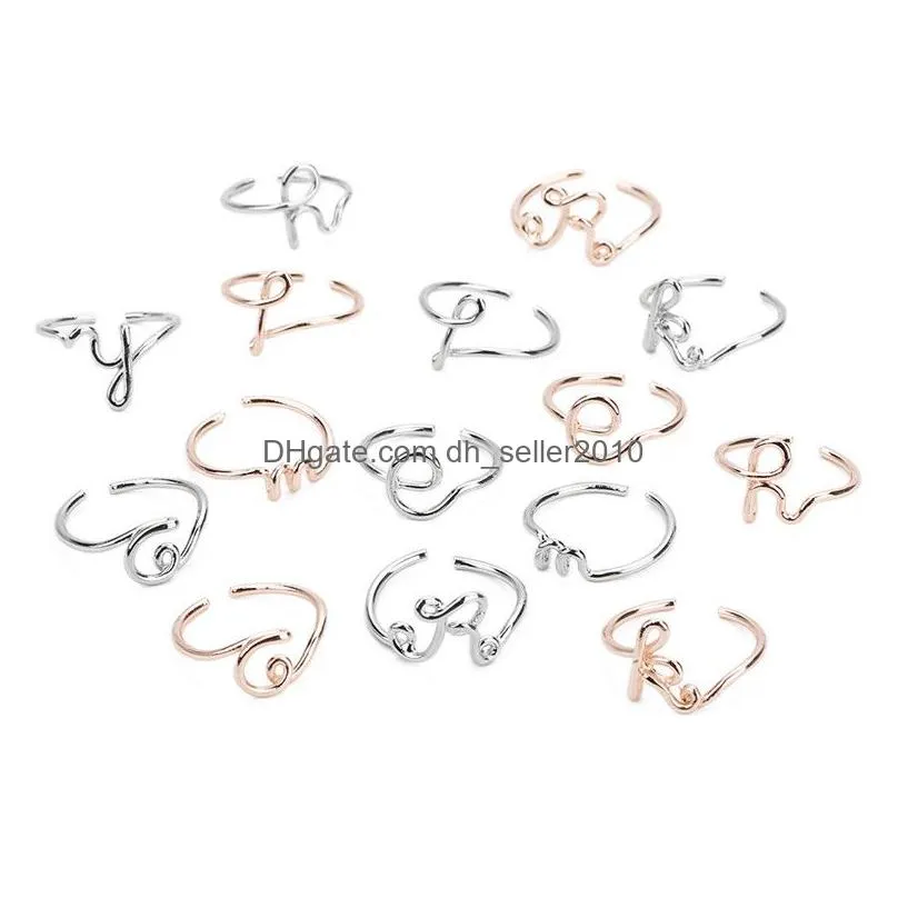 new simple design open az letter rings gold silver rose gold name alphabet finger ring female statement party charm jewelry gifts for