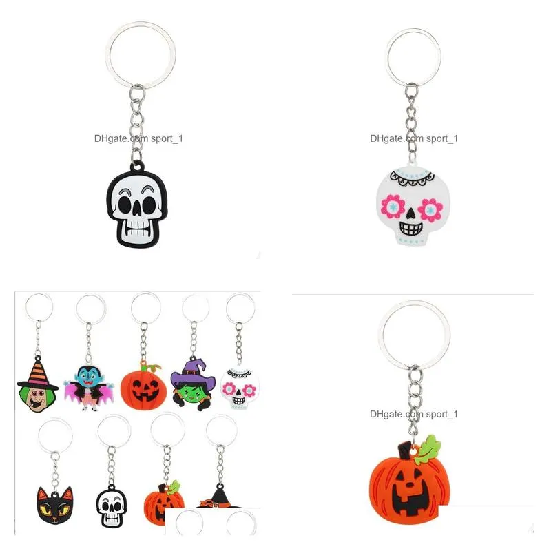 halloween keychains pvc soft silicone pumpkin cartoon keychain bag decoration pendant gifts wholesale