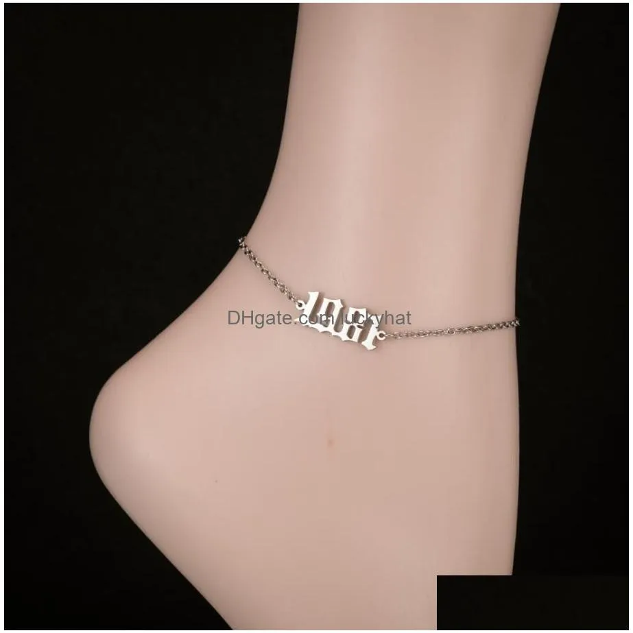 personalize stainless steel ankle bracelet 1980 to 2000 special birth year custom number anklet charm bracelet best friend gifts