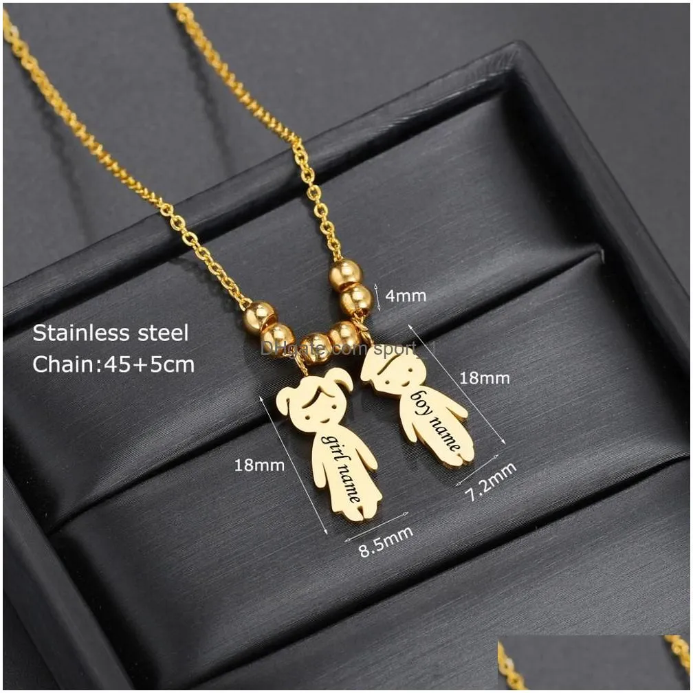 personalized stainless steel boy girl kids pendant necklace women child engraved name date beads necklace family jewelry