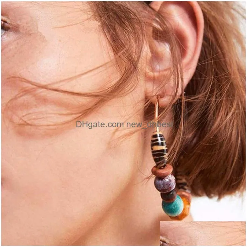 2019 beads round big hoop earrings for women girl handmade resin wood bead charm bohemian ethnic statement earring jewelry gifts