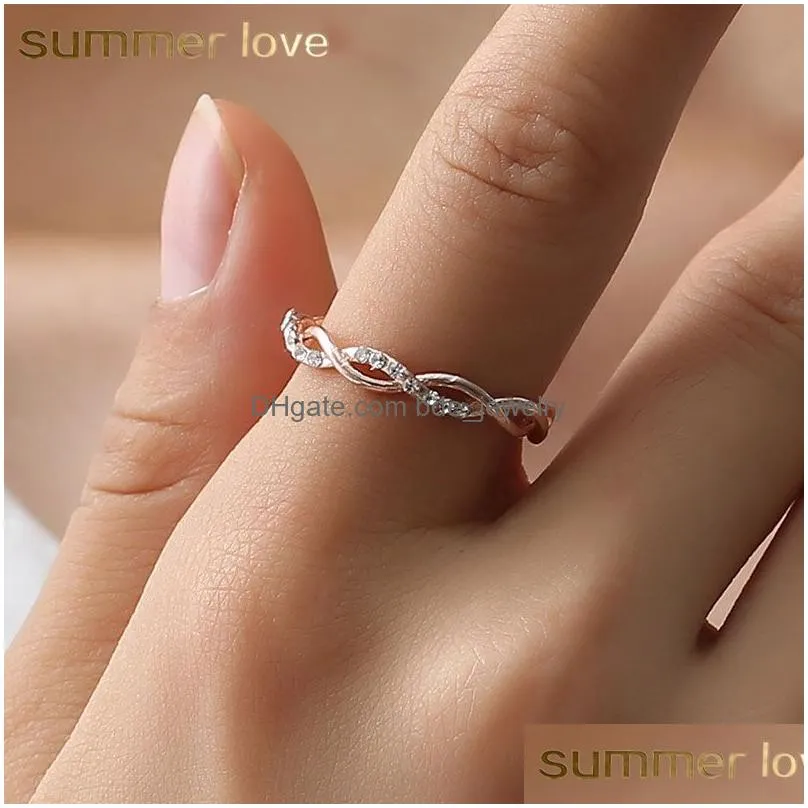 rose gold color twist classic rings cubic zirconia wedding engagement ring for woman girl austrian crystals gift rings jewelry