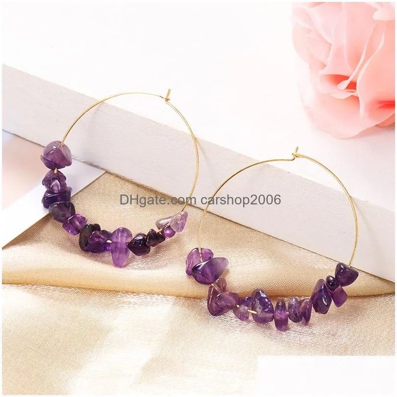 handmade colorful natural stone circle earrings for women bohemian crystal stone drop earings fashion jewelry wedding bridal wholesale