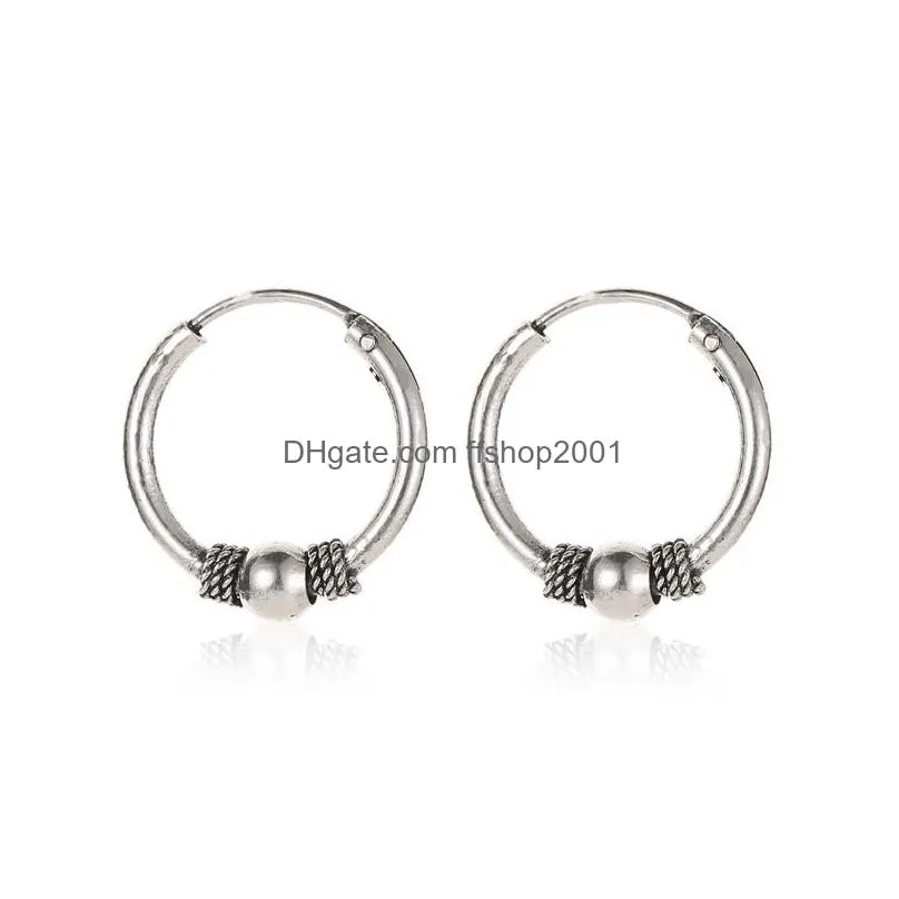 punk vintage nail head rings earrings for men ancient silver round hoop earrings circle ear for women men wholesale jewelry