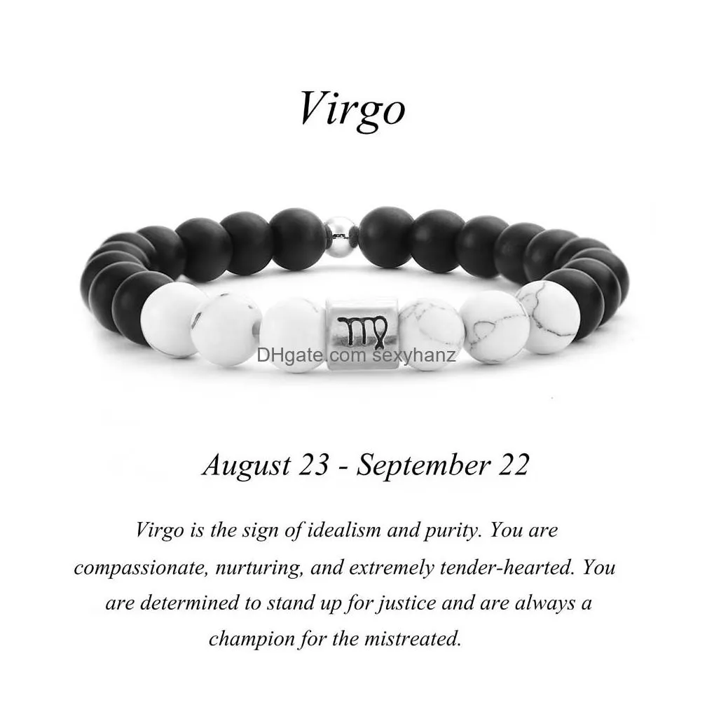 12 zodiac 8mm matte stone white elastic bead bracelets vintage constellation horoscope bracelets jewelry for men women