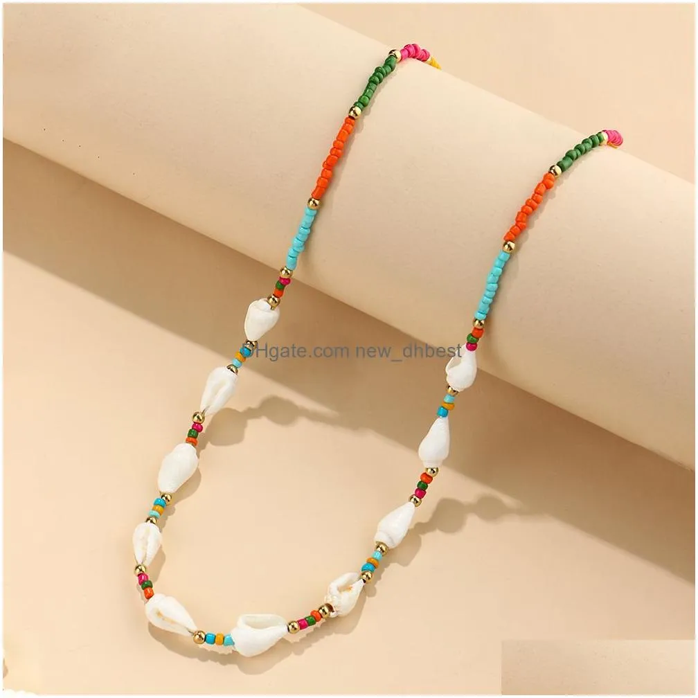 colorful rice beads necklace bohemia summer beach seashell choker necklaces for women