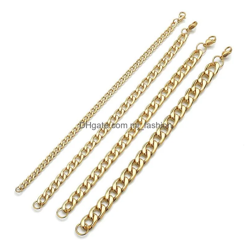 simple classic mens bracelet curb cuban link chain stainless steel mens womens bracelets bangle gold silver plating no fade 3.5mm to