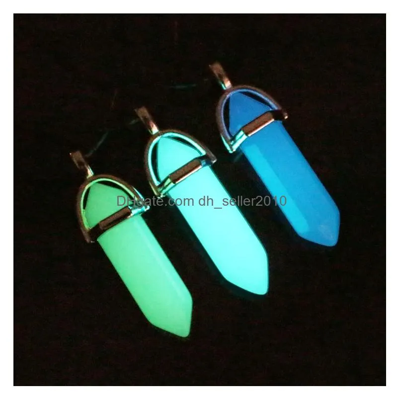 hexagonal crystal charm for necklace and bracelets jewelry natural glow in the dark bullet stone hexagonal column hot selling simple