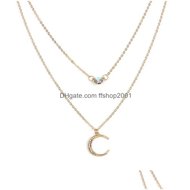 multi layered crystal crescent necklaces choker moon star pendants necklace for elegant women girls wholesale fashion accessories