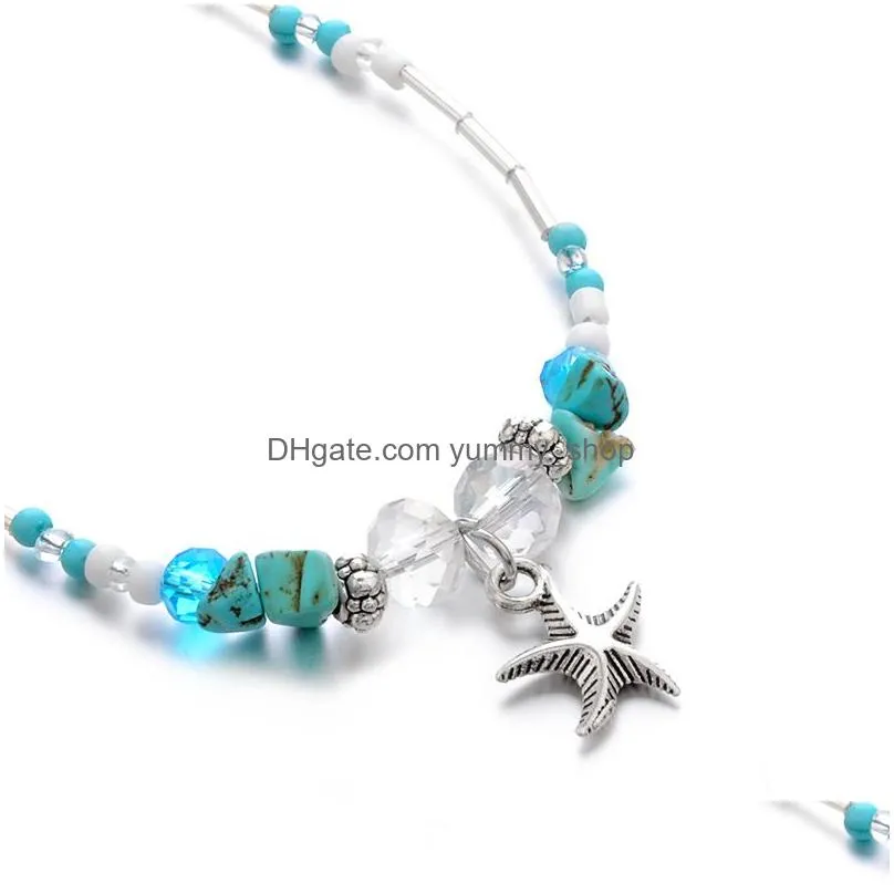 bohemian starfish pendant anklets for women girls crystal bead chain bracelet on leg summer beach anklet jewelry gifts