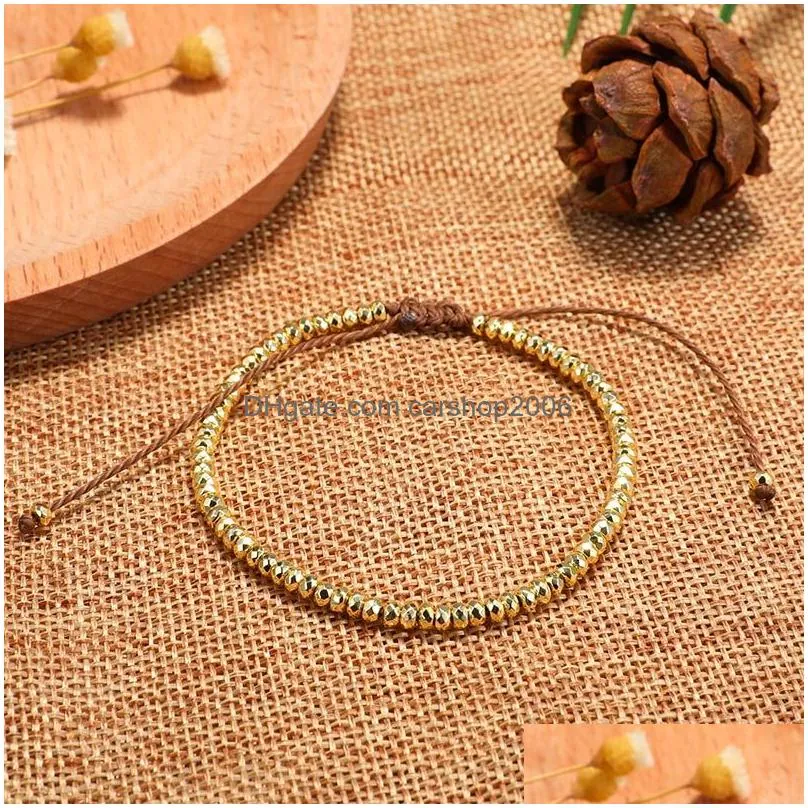 2019 simple small copper bead bracelet lucky charm handmade wax rope braided bracelets for men women jewelry gift