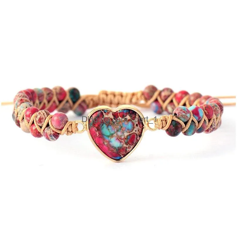 heart shaped emperor stone bracelets adjustable jewelry for women handmade double layer bead bracelet