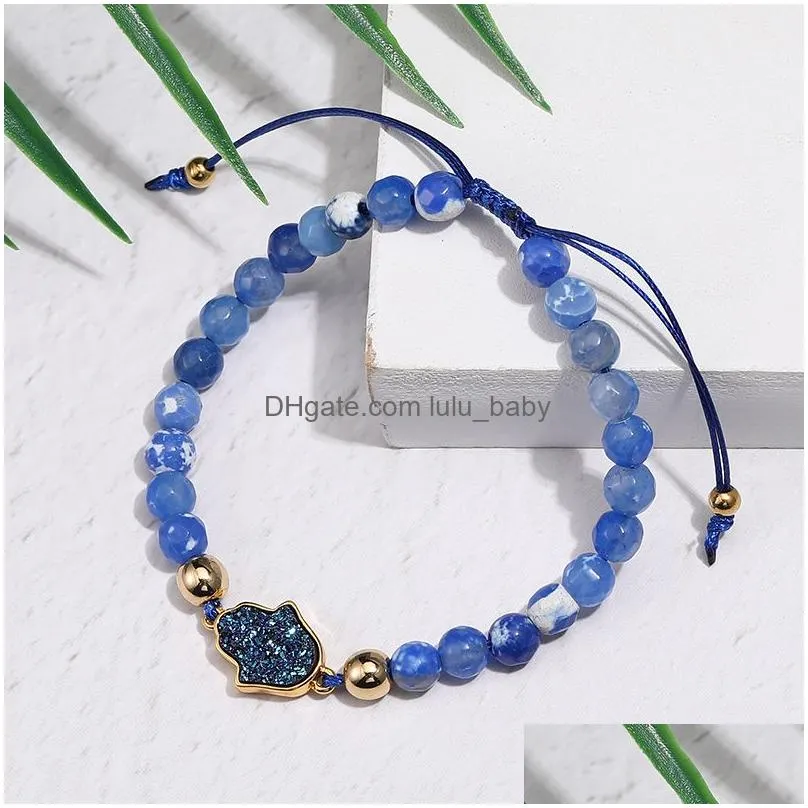 natural stone agate bead druzy charm bracelet for women handmade fatima hamsa hand beads braided bracelets with card jewelry friends