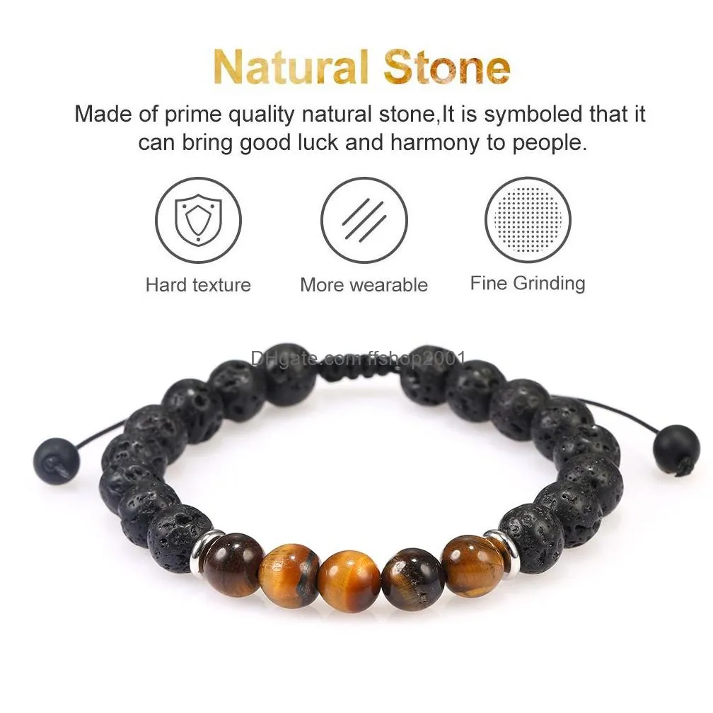 men women 8mm lava rock stone bead bracelet essential oil diffuser bracelet braided rope tiger eye stone yoga beads bracelet bangle