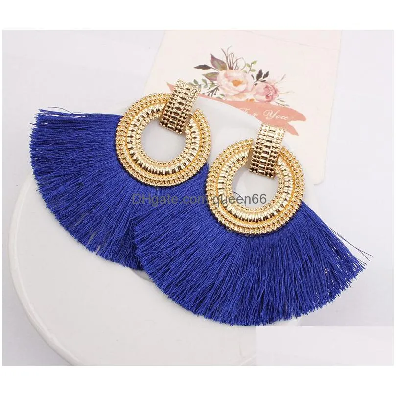 best lady boho big sector tassel earrings multi color wedding jewelry wholesale new charm dangle drop vintage earring for