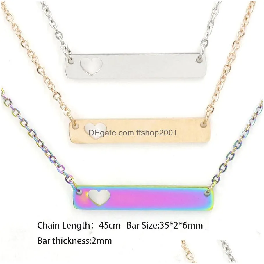 stainless steel bar pendant necklace fashion love heart bar necklace for women mother daughter blank bar charm pendant for buyer own