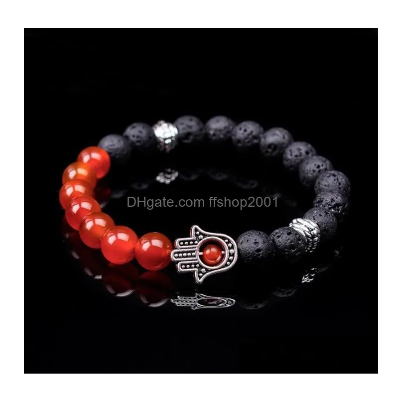 beaded strands bracelets lava stone stretch hand of fatima hamsa hand charm bracelet of mala evil eye bracelet for men women