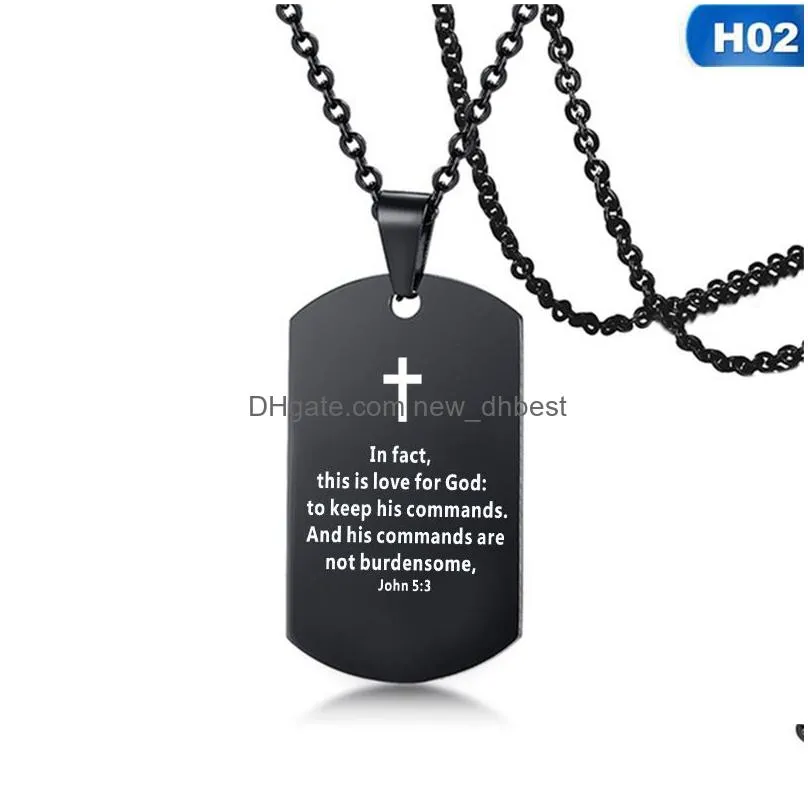 men stainless steel cross necklace bible verse prayer dog tag pendant necklace serenity prayer christian jewelry