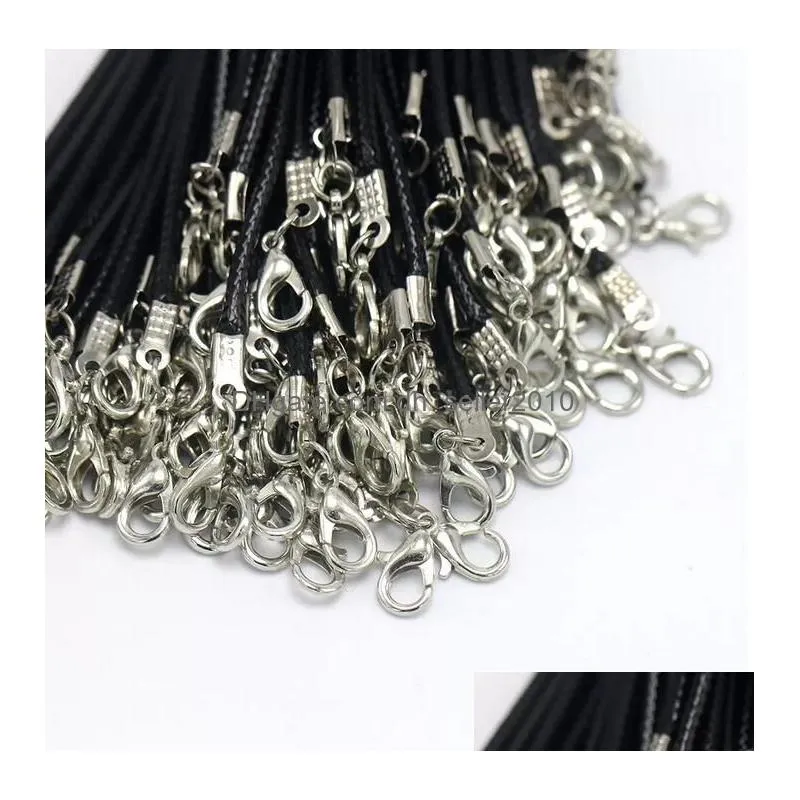 100 pcs/lot 1.5mm 2mm black wax leather snake necklace cord string rope wire chain for diy jewelry making 4580cm