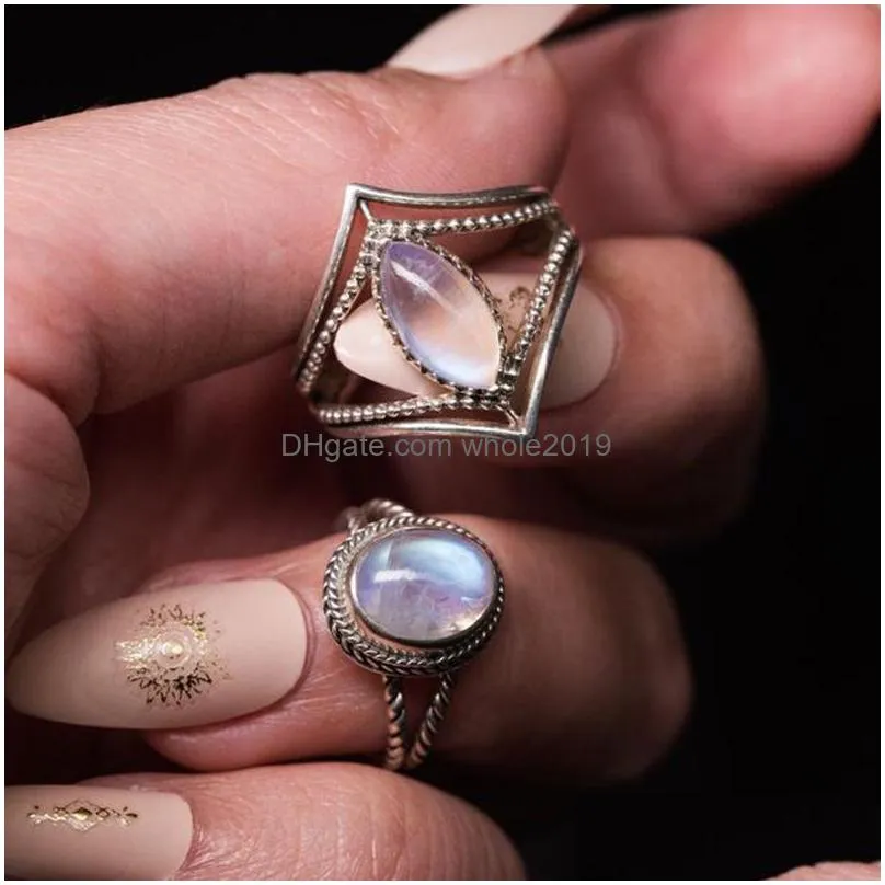 vintage tibetan horse eye big moonstone ring indian antique silver round rings wedding jewelry for women girl ladies gift