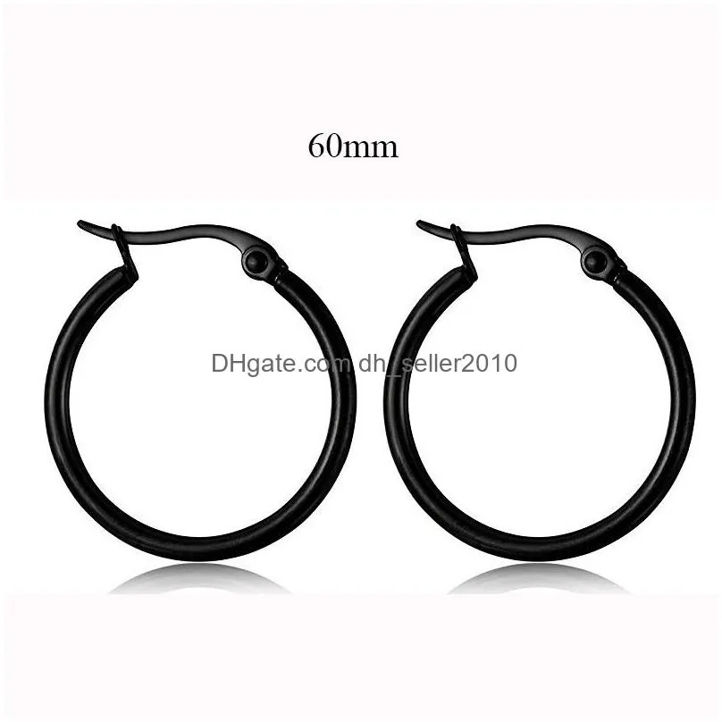 cheap stainless steel hoop earrings black rose gold plated 15mm60mm exaggerated large round buckle hoop earring for women jewelry