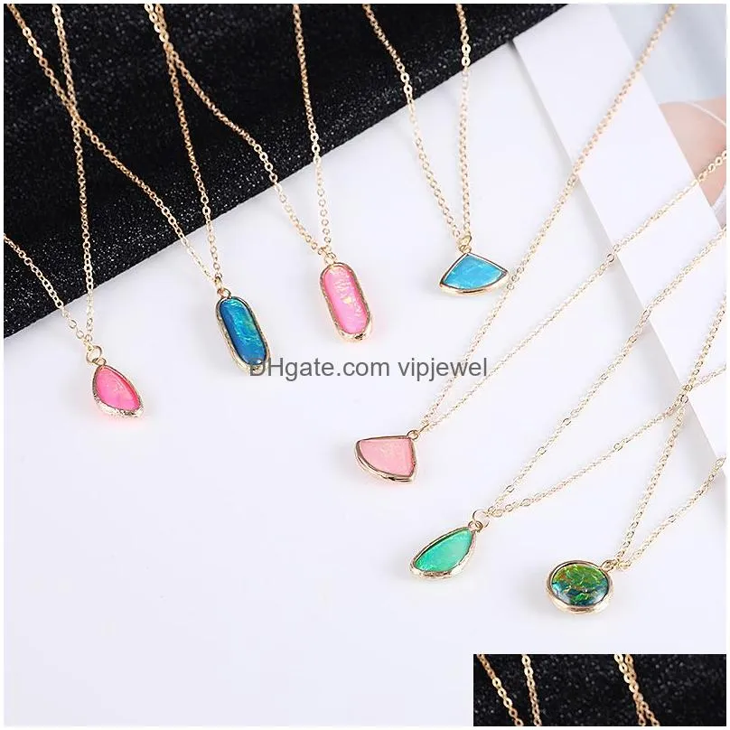 colorful fashion natural crystal stone necklace for women sweet love friendship multi color irregular geometry glass pendant necklace