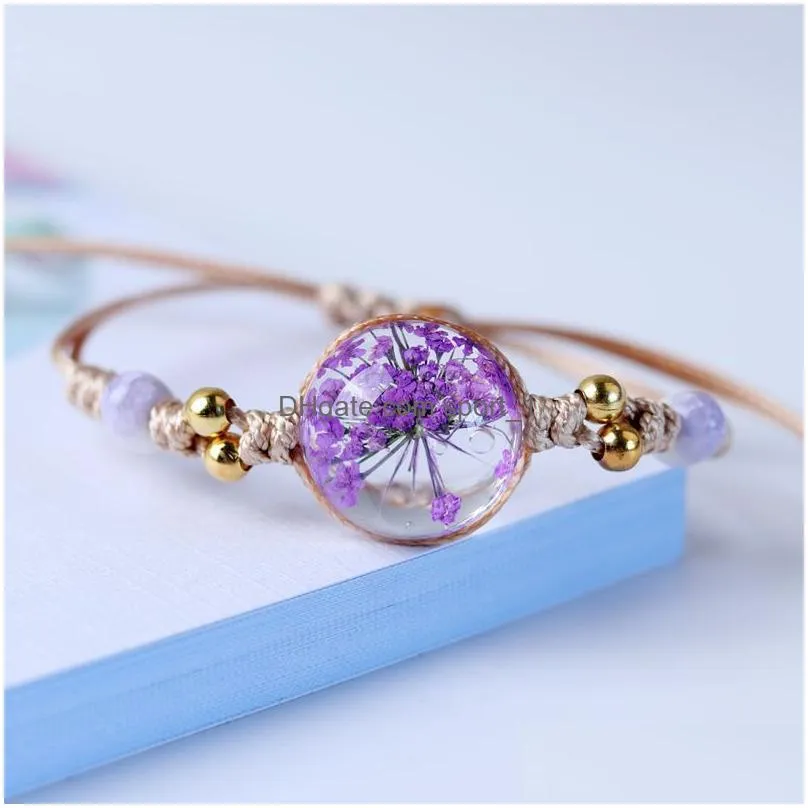 glass ball dried flower bracelet handmade rope knot braided ceramics beads bracelets jewelry