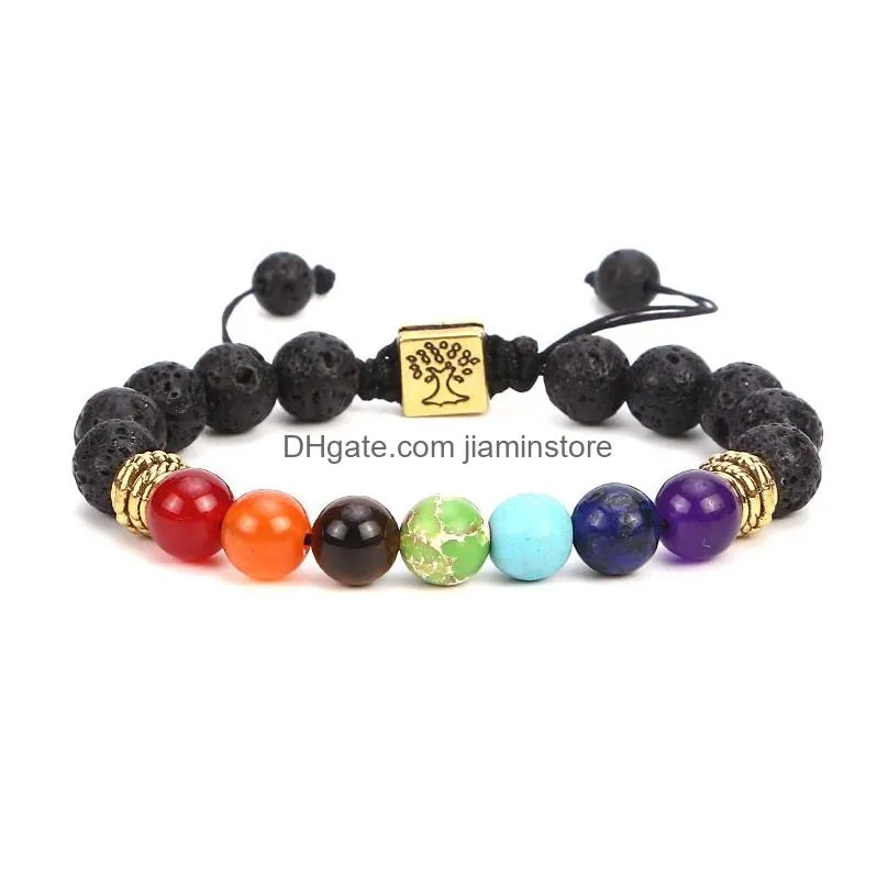 7 chakra beaded bracelet strandstree of life charm yoga natural stone healing balancing oil diffuser bead braided bracelets