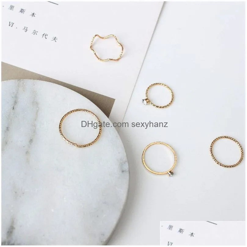 5pcs /set wave joint rings fashion charm gold color geometric simple thin ring for women mid finger ring for party jewelry