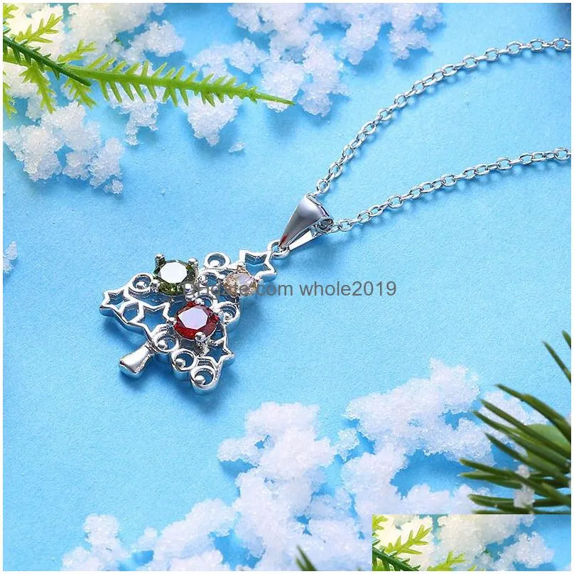 christmas tree big crystal necklaces pendants rose gold silver color choker women fashion wholesale jewelry gift for girls