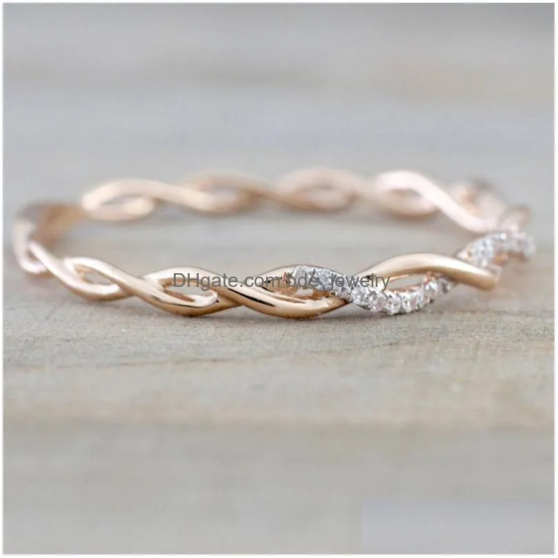 rose gold color twist classic rings cubic zirconia wedding engagement ring for woman girl austrian crystals gift rings jewelry