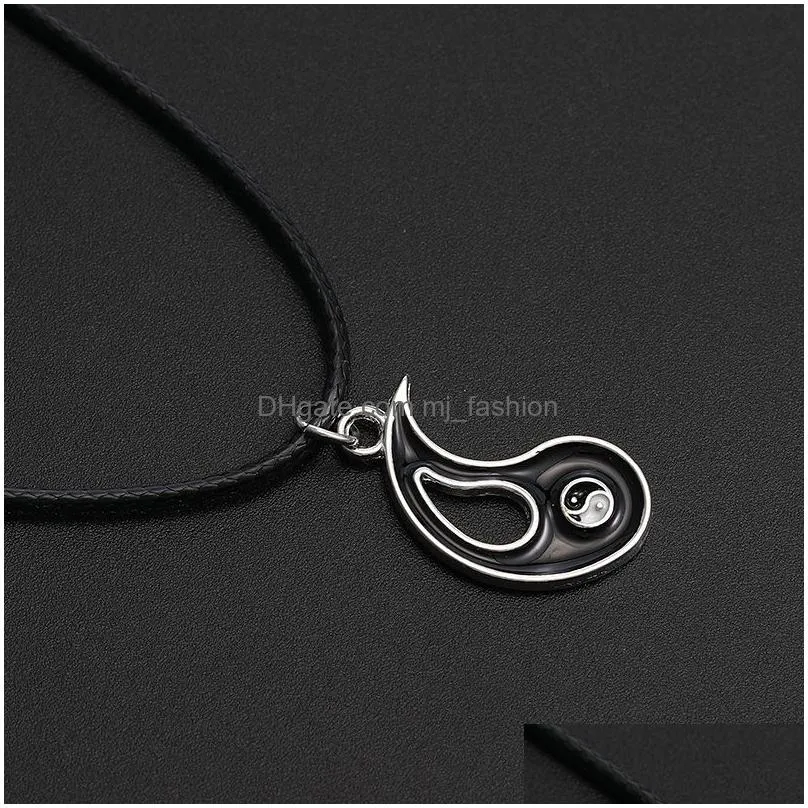 new black white couple pendants rope chain necklaces for women men splice gossip tai chi yin yang necklaces christmas valentine gift