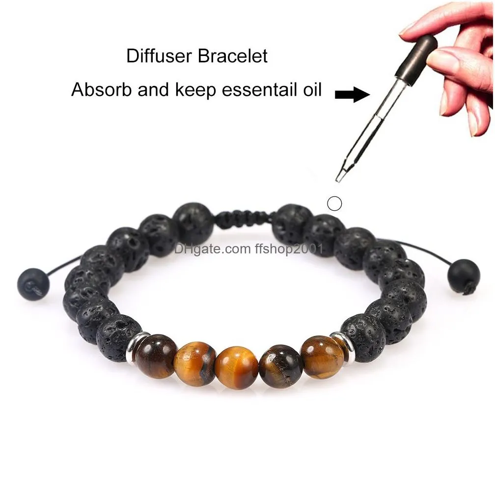 men women 8mm lava rock stone bead bracelet essential oil diffuser bracelet braided rope tiger eye stone yoga beads bracelet bangle