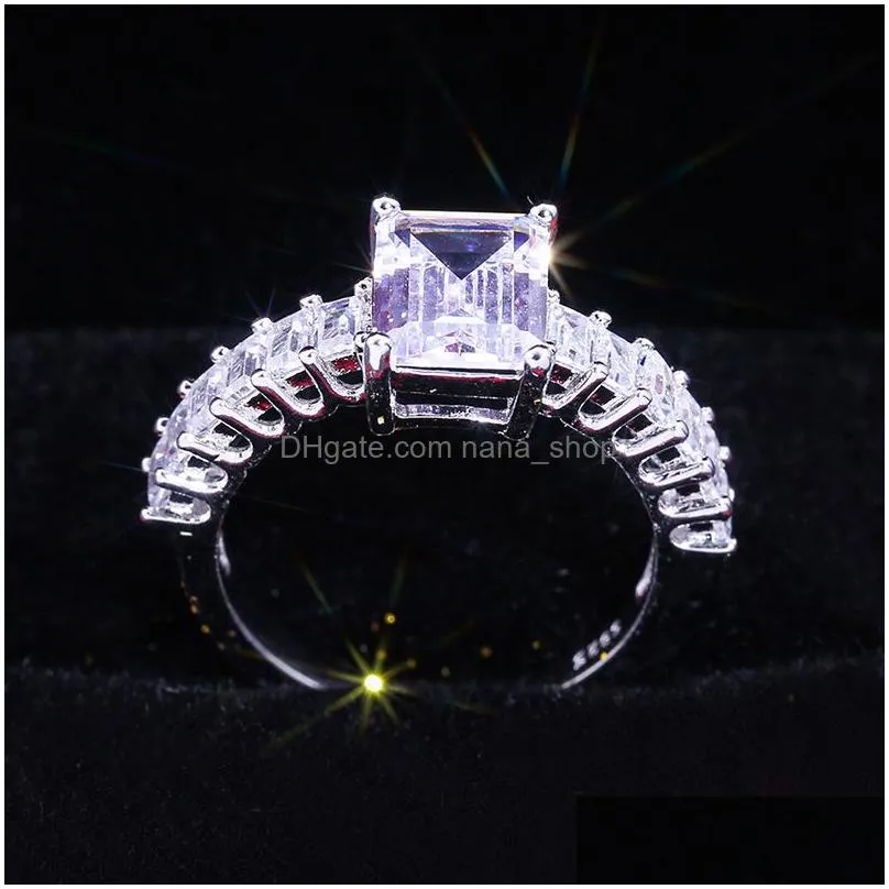 fashion square zircon cz ring white cubic zircon finger rings engagement wedding ring fit 6 to 10 for women jewelry party gift