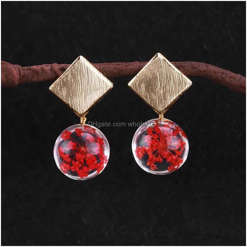 new arrival dried flowers earrings creative plant clover glass ball dangle earring for women girls jewelry gift