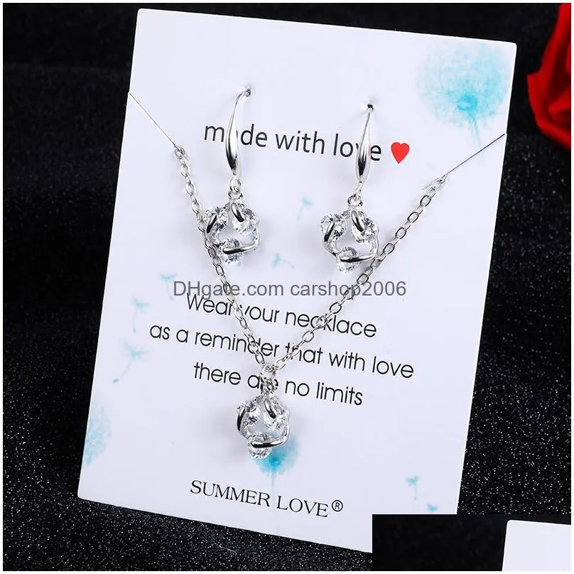 16 styles jewelry sets for women cubic zircon pendant necklace earrings cute dancer girl owl star charm necklace earing set fo fashion