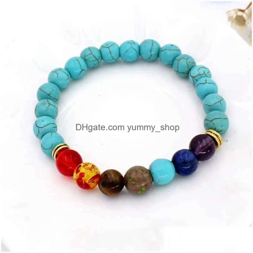 7 chakra healing beaded bracelet 8mm natural lava stone tiger eye bead bracelet for women men 2018 fashion yoga wholesale jewelry