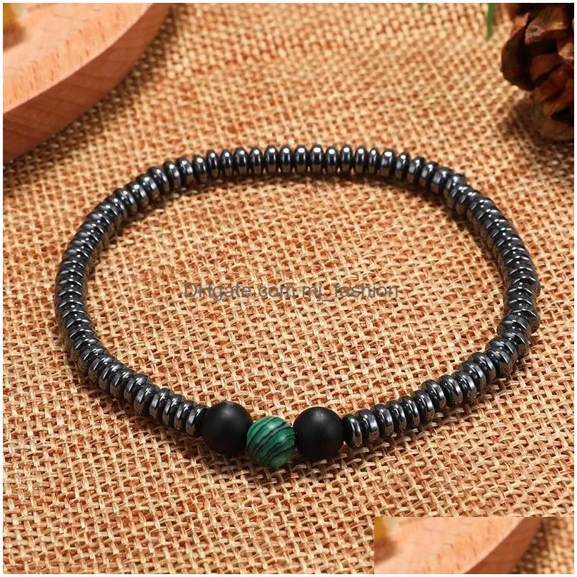 new natural irregular hematite bracelet men fashion black geometric stone beads elasticity rope bracelets for women man personalized