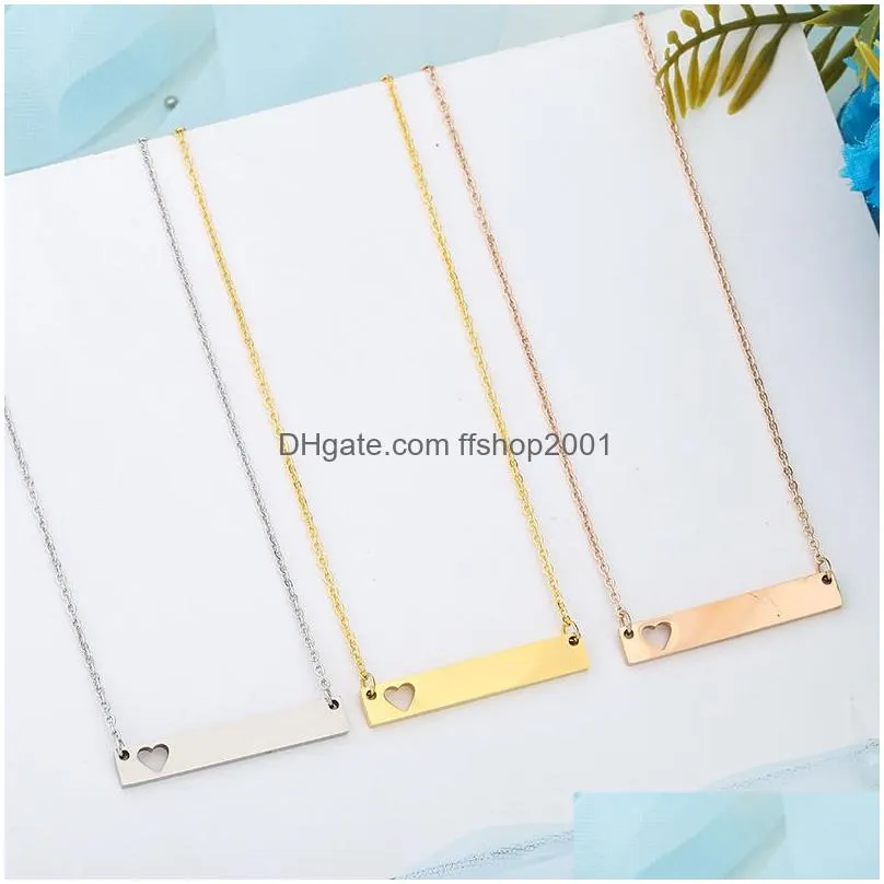 stainless steel bar heart pendant necklace fashion hollow love heart tag charm necklace for women mother for buyer own diy jewelry