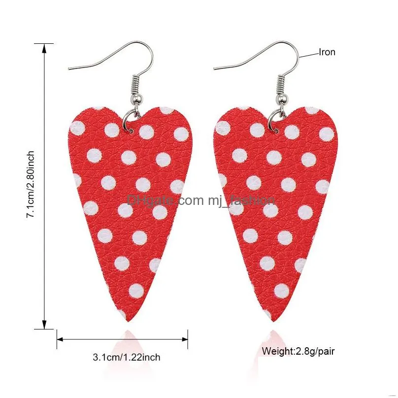 red heart hollow design drop earrings faux leather angel print double side light weight dangle earring geometric statement jewelry