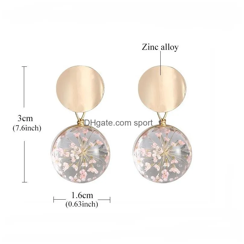 clear transparent ball earrings gold color sequin dangle hanging earrings for women selling dried flower earrings jewelry