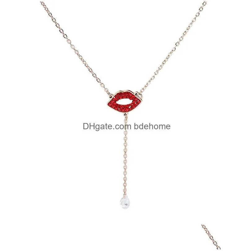 y red lips choker necklace for women gold plating stainless steel chain necklaces clavicle party jewelry