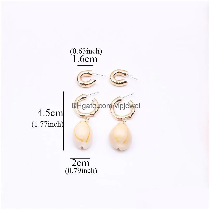 2019 fashion sea shell women earrings gold color 2 pairs / set trendy statement drop dangle earrings for women beach jewelry wholesale