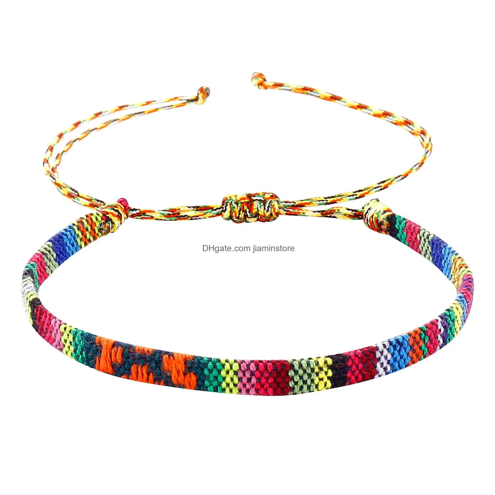 bohemian peruvian knot bracelet colorful cotton braided rope chain bracelet anklet ethnic jewelry