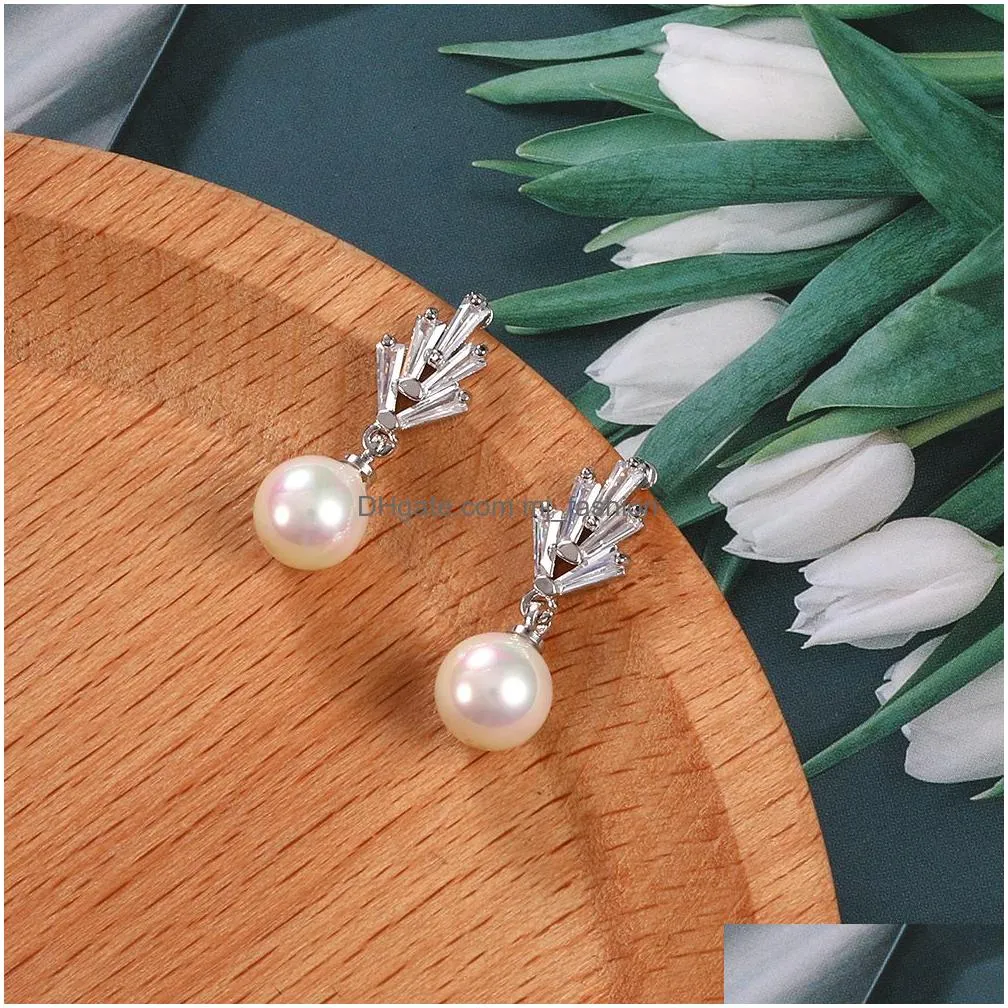 fashion pearl teardrop earrings wedding cubic zirconia dangle earring for brides women party jewelry gold silver rose gold plated