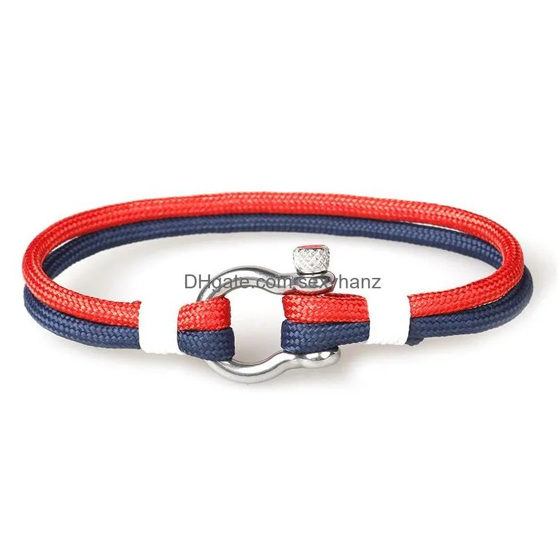 fashion buckles survival bracelet navy style braided rope stainless steel charm paracord bracelet for men women jewelry gifts