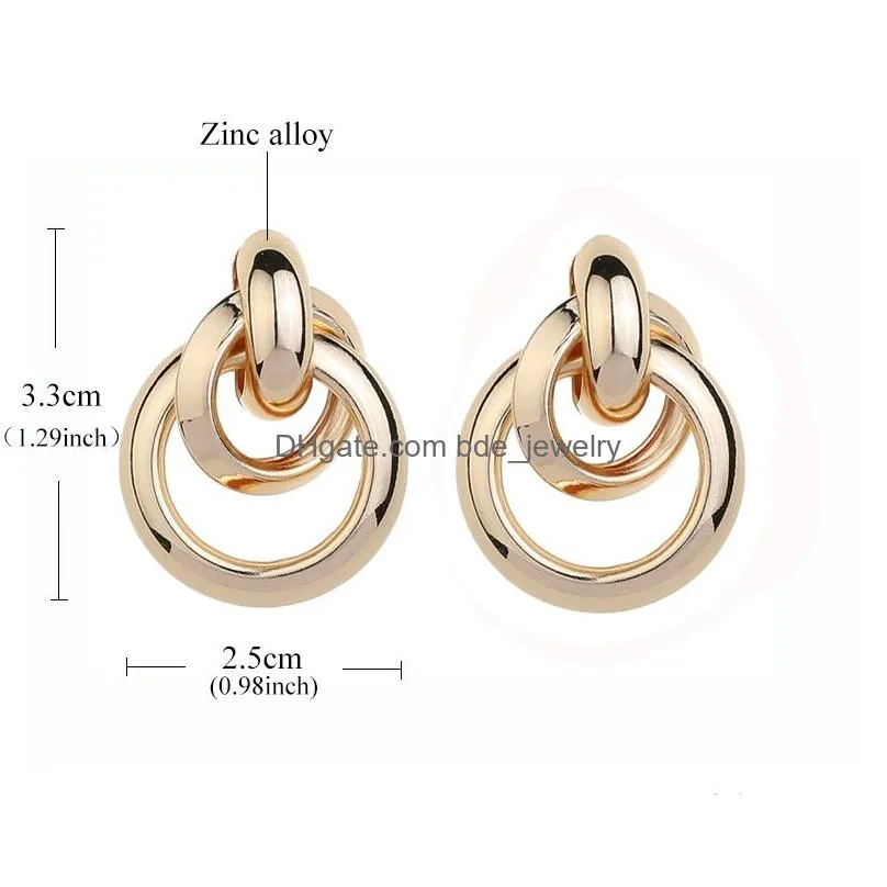 fashion design double circle knoted earrings gold metal drop ear for women steam big circle round statement earring wholesale