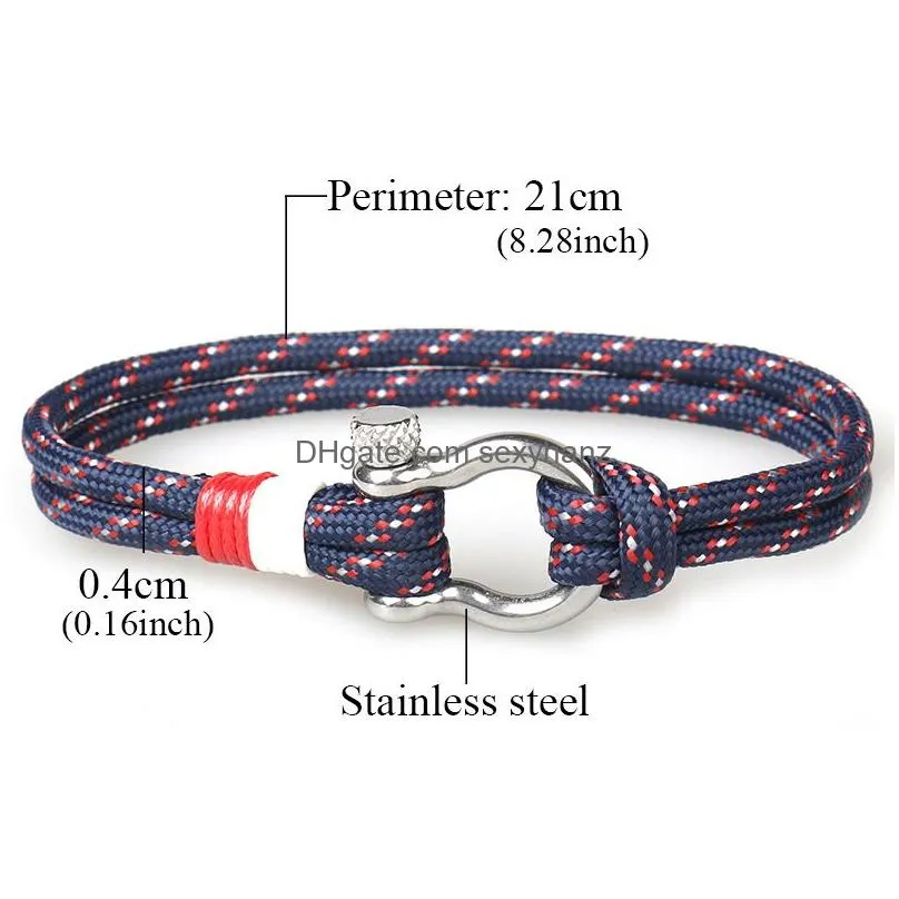 fashion buckles survival bracelet navy style braided rope stainless steel charm paracord bracelet for men women jewelry gifts